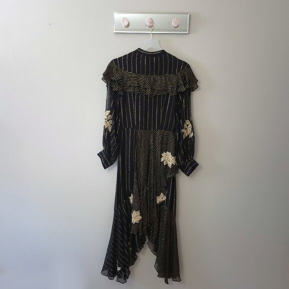 NWT Rococo Sand black & gold metallic fibre floral embroidered maxi dress, S - Picture 3 of 9